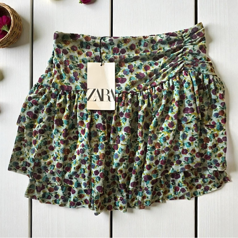 ZARA | Mini Tiered Floral DBL Lined Viscose Skirt | Size 13-14Y (XL) | NWT 🏷️